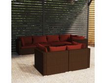 vidaXL 7 Piece Garden Lounge Set with Cushions Brown Poly Rattan