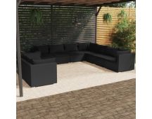 vidaXL 9 Piece Garden Lounge Set with Cushions Black Poly Rattan