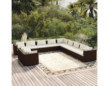 vidaXL 11 Piece Garden Lounge Set with Cushions Brown Poly Rattan