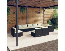 vidaXL 10 Piece Garden Lounge Set with Cushions Poly Rattan Black