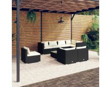 vidaXL 9 Piece Garden Lounge Set with Cushions Poly Rattan Black