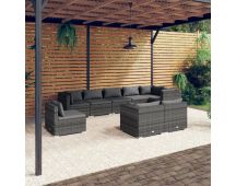 vidaXL 9 Piece Garden Lounge Set with Cushions Poly Rattan Grey