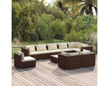 vidaXL 10 Piece Garden Lounge Set with Cushions Poly Rattan Brown