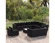 vidaXL 10 Piece Garden Lounge Set with Cushions Poly Rattan Black