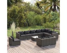 vidaXL 11 Piece Garden Lounge Set with Cushions Poly Rattan Grey