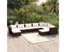 vidaXL 9 Piece Garden Lounge Set with Cushions Poly Rattan Brown