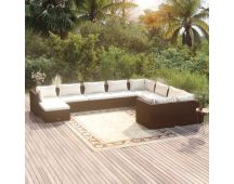 vidaXL 10 Piece Garden Lounge Set with Cushions Poly Rattan Brown