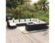 vidaXL 11 Piece Garden Lounge Set with Cushions Poly Rattan Black