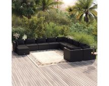 vidaXL 11 Piece Garden Lounge Set with Cushions Poly Rattan Black