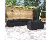 vidaXL 8 Piece Garden Lounge Set with Cushions Poly Rattan Black