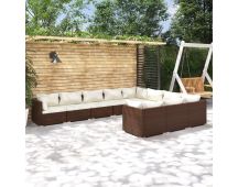 vidaXL 10 Piece Garden Lounge Set with Cushions Poly Rattan Brown