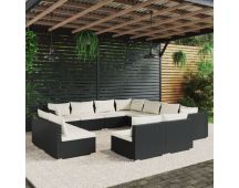 vidaXL 11 Piece Garden Lounge Set with Cushions Black Poly Rattan