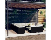 vidaXL 14 Piece Garden Lounge Set with Cushions Black Poly Rattan