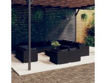 vidaXL 13 Piece Garden Lounge Set with Cushions Black Poly Rattan