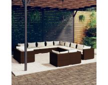 vidaXL 13 Piece Garden Lounge Set with Cushions Brown Poly Rattan