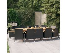 vidaXL 13 Piece Garden Dining Set with Cushions Black