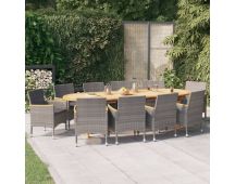 vidaXL 11 Piece Garden Dining Set with Cushions Grey