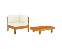 vidaXL 2 Piece Garden Lounge Set with Cream White Cushions Acacia Wood