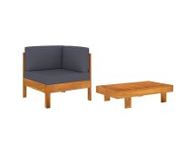 vidaXL 2 Piece Garden Lounge Set with Dark Grey Cushions Acacia Wood