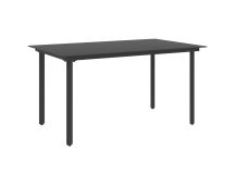 vidaXL Garden Dining Table Black 150x80x74 cm Steel and Glass