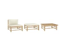 vidaXL 3 Piece Garden Lounge Set with Cream White Cushions Bamboo