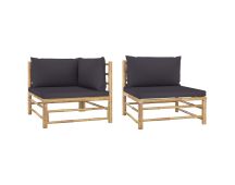 vidaXL 2 Piece Garden Lounge Set with Dark Grey Cushions Bamboo