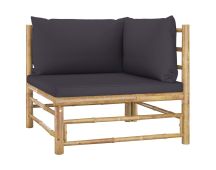 vidaXL Garden Corner Sofa with Dark Grey Cushions Bamboo