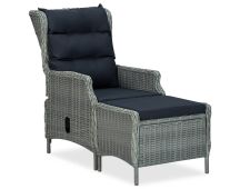 vidaXL Reclining Garden Chair with Footstool Poly Rattan Light Grey