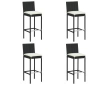 vidaXL Garden Bar Stools with Cushions 4 pcs Black Poly Rattan