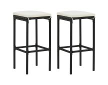 vidaXL Bar Stools with Cushions 2 pcs Black Poly Rattan