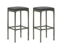 vidaXL Bar Stools with Cushions 2 pcs Grey Poly Rattan