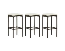 vidaXL Bar Stools with Cushions 3 pcs Brown Poly Rattan