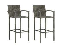 vidaXL Bar Stools 2 pcs Grey Poly Rattan