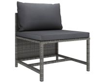 vidaXL Sectional Middle Sofa with Cushions Grey Poly Rattan