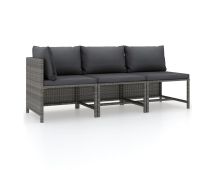 vidaXL 3 Piece Garden Lounge Set with Cushions Poly Rattan Grey