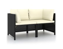 vidaXL 2-Seater Garden Sofa with Cushions Black Poly Rattan