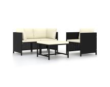 vidaXL 4 Piece Garden Sofa Set with Cushions Black Poly Rattan