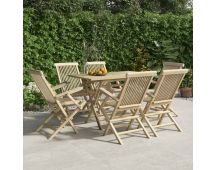 vidaXL 7 Piece Garden Dining Set Grey Solid Wood Teak