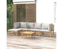 vidaXL 6 Piece Garden Lounge Set with Light Grey Cushions Bamboo