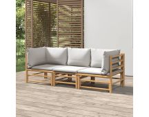 vidaXL 3 Piece Garden Lounge Set with Light Grey Cushions Bamboo