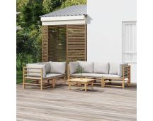 vidaXL 6 Piece Garden Lounge Set with Light Grey Cushions Bamboo