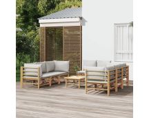 vidaXL 9 Piece Garden Lounge Set with Light Grey Cushions Bamboo