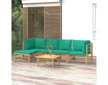 vidaXL 6 Piece Garden Lounge Set with Green Cushions  Bamboo