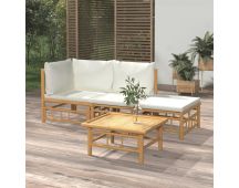 vidaXL 4 Piece Garden Lounge Set with Cream White Cushions  Bamboo