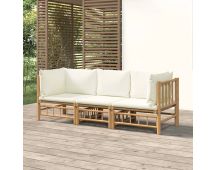 vidaXL 3 Piece Garden Lounge Set with Cream White Cushions  Bamboo