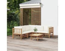 vidaXL 6 Piece Garden Lounge Set with Cream White Cushions  Bamboo