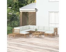 vidaXL 12 Piece Garden Lounge Set with Cream White Cushions  Bamboo