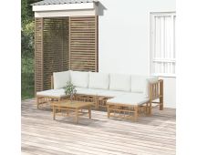 vidaXL 7 Piece Garden Lounge Set with Cream White Cushions  Bamboo