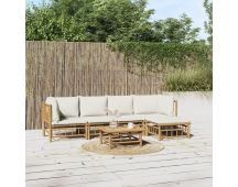 vidaXL 6 Piece Garden Lounge Set with Cream White Cushions  Bamboo