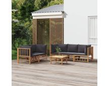 vidaXL 6 Piece Garden Lounge Set with Dark Grey Cushions  Bamboo